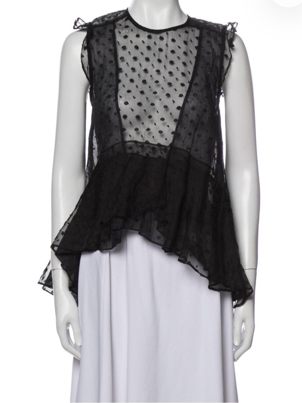 Isabel Marant Black Sheer Silk Lace Ruffle Sleeveless Top blouse